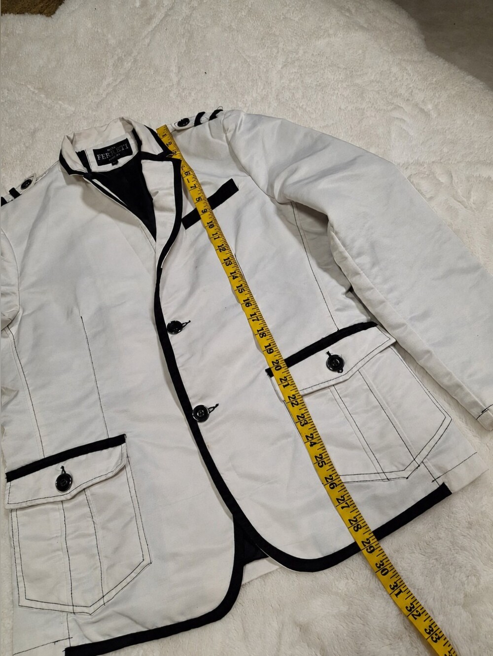 Moy Ferreti White & Black Military Nautical Contrast-Trim Blazer Men Size Large - Picture 14 of 16